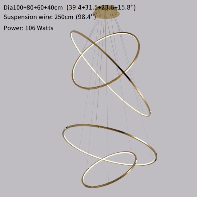 MIRODEMI® Large ring stainless steel light fixture for living room, hall, staircase, foyer, stairwell Gold / 39.4*31.5*23.6*15.8 / Warm Light - Dimmable