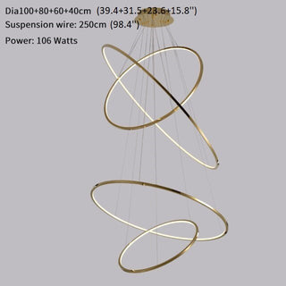 MIRODEMI® Large ring stainless steel light fixture for living room, hall, staircase, foyer, stairwell Gold / 39.4*31.5*23.6*15.8 / Warm Light - Dimmable