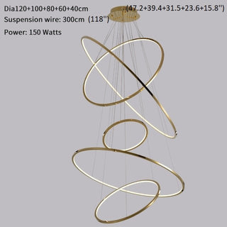 MIRODEMI® Large ring stainless steel light fixture for living room, hall, staircase, foyer, stairwell Gold / 47.2*39.4*31.5*23.6*15.8 / Warm Light - Dimmable