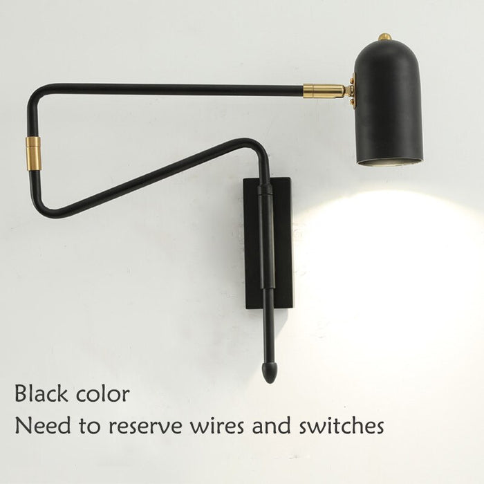 MIRODEMI® Black/Gold Industrial Adjustable Long-Arm Retractable Wall Sconce With Switch Black / No Switch/Open Line