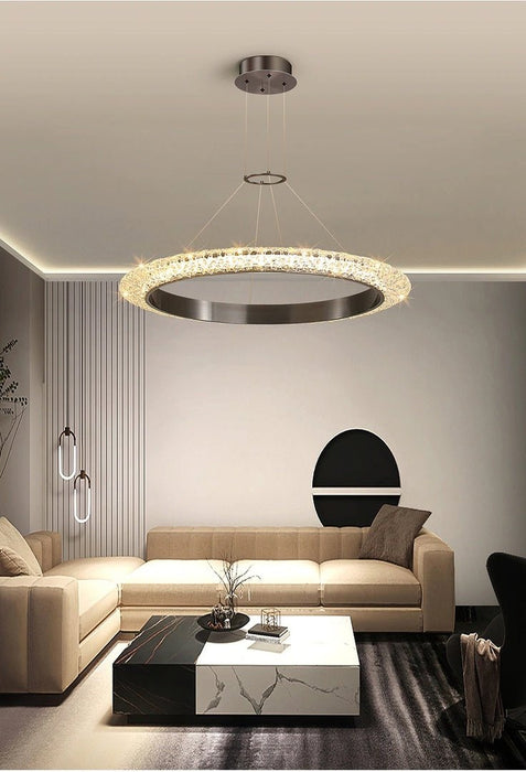 MIRODEMI® Gold/black ring led chandelier for living room, dining room, bedroom Black / 23.6'' / Warm Light