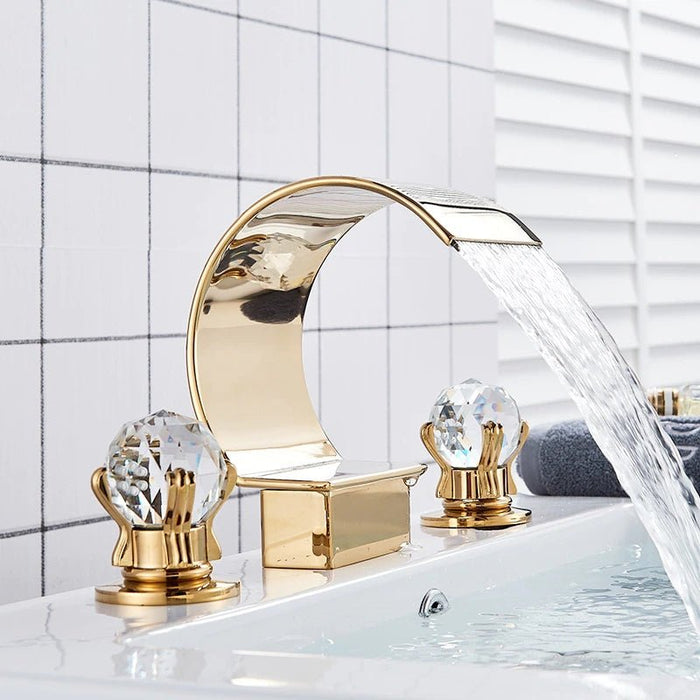 LED chrome-plated bathroom basin faucet waterfall wall-mounted mixer sink  taps