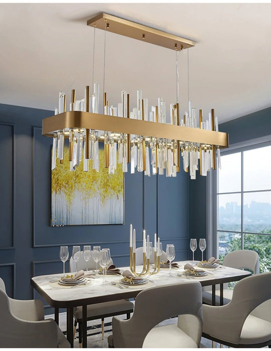 MIRODEMI® Gold/black rectangle crystal chandelier for dining room, kitchen island image | luxury lighting | home decoration