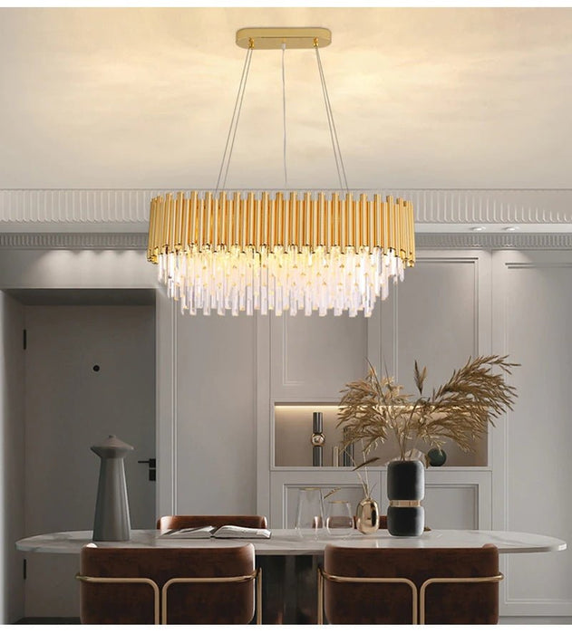 MIRODEMI® Gold rectangle chandelier for dining room, kitchen island Warm Light