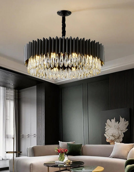 MIRODEMI® Black hanging crystal chandelier for living room, dining room, bedroom 37.4'' / Cool Light / Dimmable