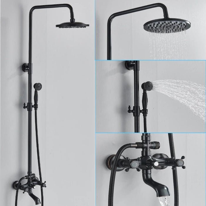 MIRODEMI® Black Rainfall Shower Mixer Faucet Wall Mounted System With Handshower Flat shower head