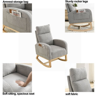 Accent High Backrest Lounge Arm Rocking Chair with Two Side Pocket