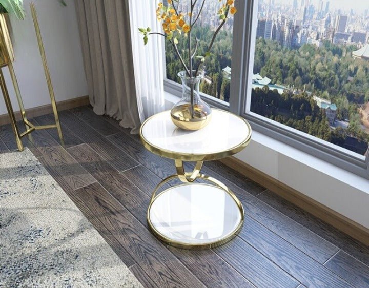 Tempered Glass Luxury Round Corner Sofa For Living Room White / Dia17.7*H19.7"