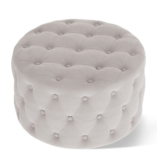 Modern round footstool in velvet and engineered wood