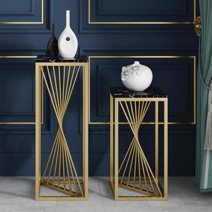 Golden Wrought Nordic Luxury Plant Stand with Marble Shelves