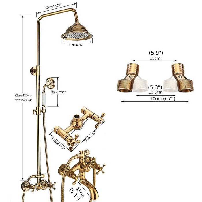 MIRODEMI® Gold Shower Faucet Set Wall Mounted with Tub Spout Dual Handles Mixer Tap
