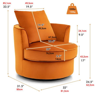 No Assembly Lint Fabric Accent Chair with 360° Swivel Function