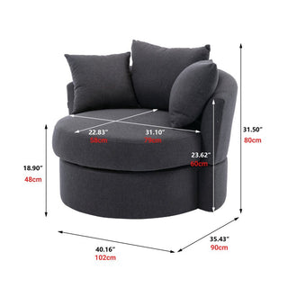 Swivel bucket accent chair made of linen and polyester with metal base, modern style
