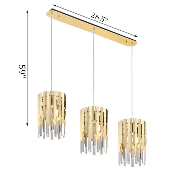 MIRODEMI® Suspension gold/chrome chandelier polished steel 3-gold lamps by line / Warm light (3000K)