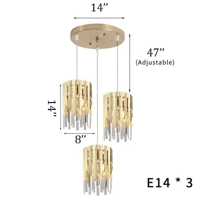 MIRODEMI® Suspension gold/chrome chandelier polished steel 3-gold lamps in a circle / Warm light (3000K)