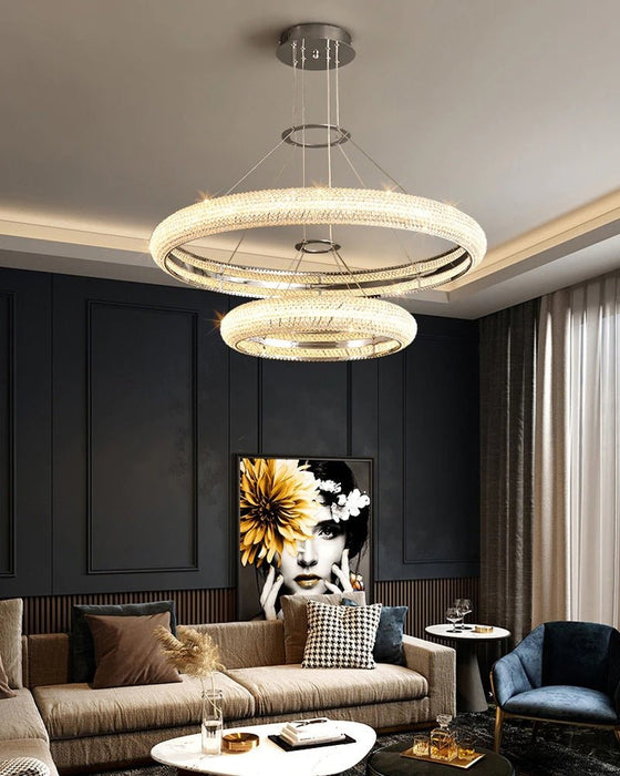MIRODEMI® Chrome ring crystal chandelier for living room, dining room, bedroom 31.5x17.7 / Warm Light