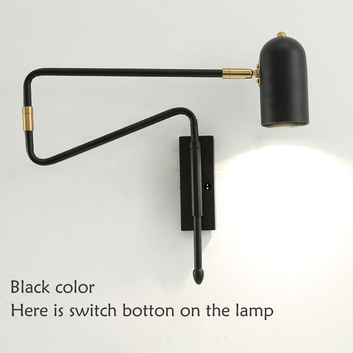 MIRODEMI® Black/Gold Industrial Adjustable Long-Arm Retractable Wall Sconce With Switch Black / With Switch