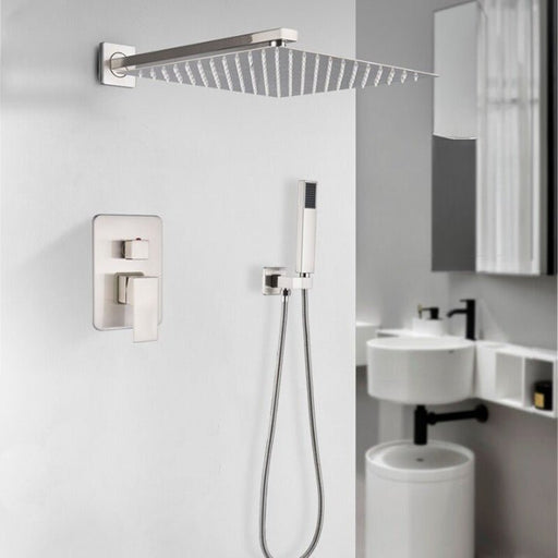 MIRODEMI® Brushed Nickel Wall Mount Rainfall Shower Head With Swivel Tub Spout Mixer Tap 8"