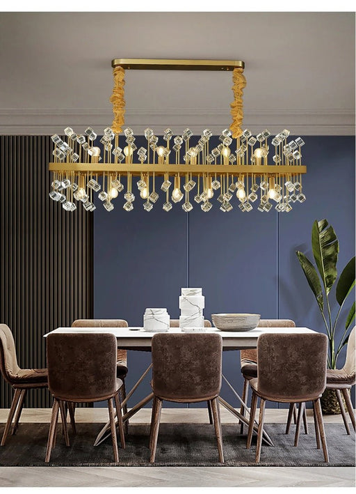 MIRODEMI® Modern colorful crystal chandelier for dining room, kitchen island, living room Cube Crystal / 35.4'' / Warm Light