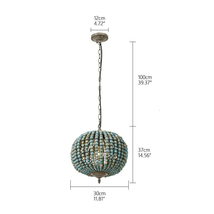 MIRODEMI® Retro loft vintage rustic round wooden beads pendant lamp for living room, hotel, kitchen Blue
