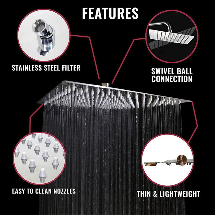 MIRODEMI® Chrome/Brushed Nickel Stainless Steel Ultrathin Shower Head 16" Rainfall