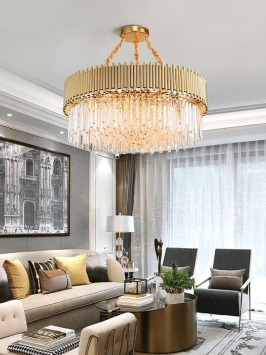 MIRODEMI® Gold round crystal ceiling chandelier for living room, dining room, bedroom 15.8'' / Warm Light