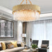 MIRODEMI® Gold round crystal ceiling chandelier for living room, dining room, bedroom 15.8'' / Warm Light