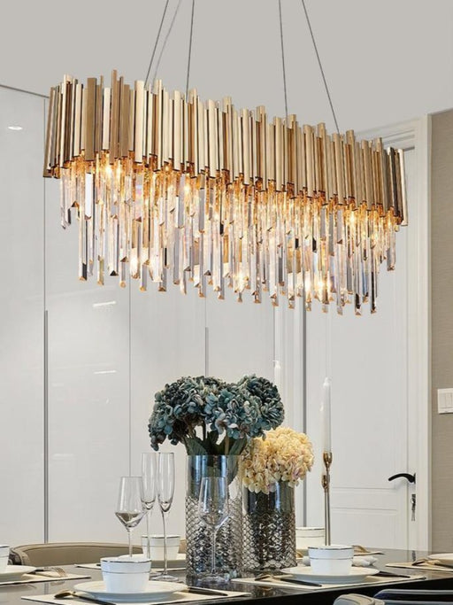 MIRODEMI® Rectangle gold modern chandelier for dining room 31.5” / Warm light (3000K)