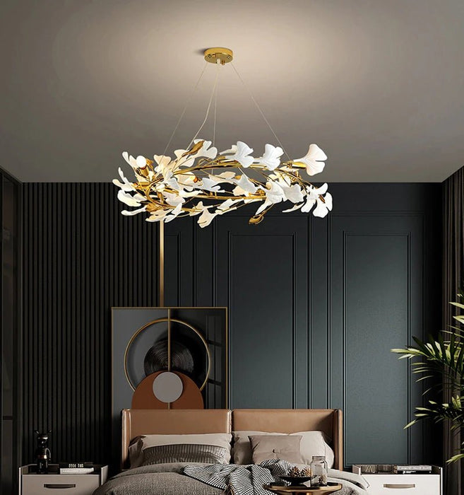 MIRODEMI® Ceramic petals gold ceiling chandelier for living room, dining room, bedroom 23.6'' / Warm Light / Dimmable
