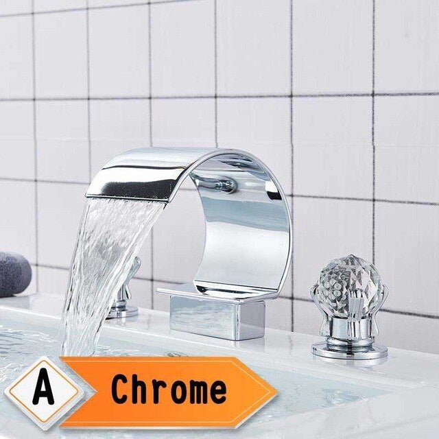 MIRODEMI® Bright Waterfall Basin Faucet Dual Crystal Handle Bathroom Sink Mixer Tap Chrome
