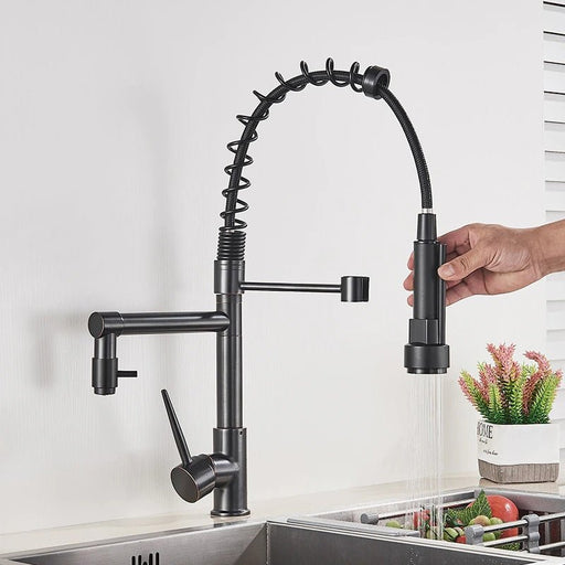 MIRODEMI® Chrome/black/nickel Pull Down Kitchen Sink Faucet With Dual Spout Deck Mounted