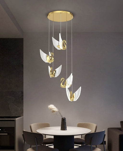 MIRODEMI® Swan Design Home Decor Lighting Gold Acrylic Staircase Chandelier For Stairwell