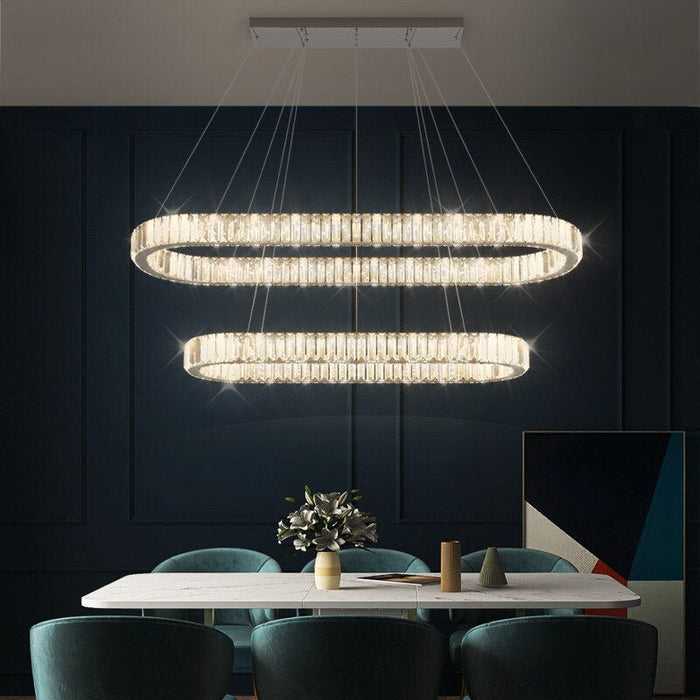 MIRODEMI® Oval modern crystal chandelier for living room, dining room, kitchen Island silver steel / L47.2*W27.6*H47.2" / Cool Light (6000K)