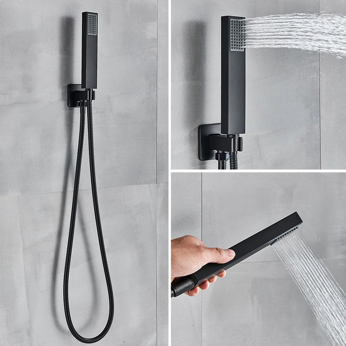 MIRODEMI® Black Shower Faucets Set Wall Mounted Rainfall and Waterfall With Tub Spout