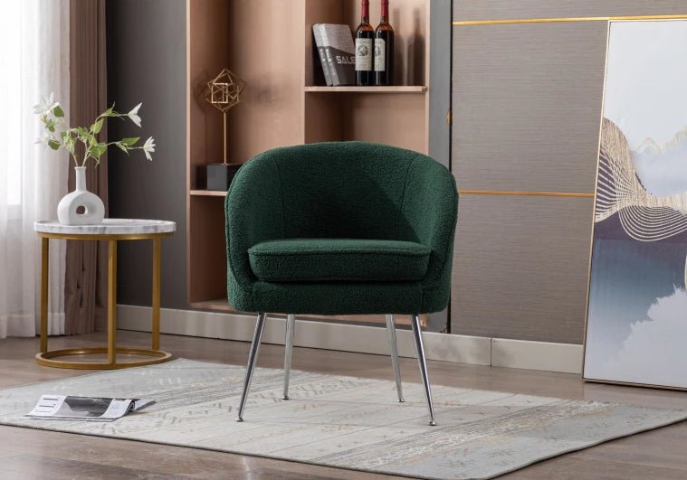 Teddy Fabric Accent Armchair With Electroplated Chrome Legs Dark Green