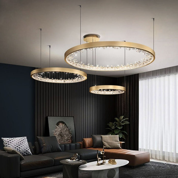 MIRODEMI® Gold Rings Design Creative Led Crystal Hanging Luxury Chandelier