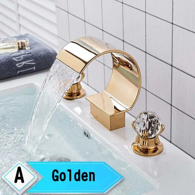 MIRODEMI® Bright Waterfall Basin Faucet Dual Crystal Handle Bathroom Sink Mixer Tap Golden