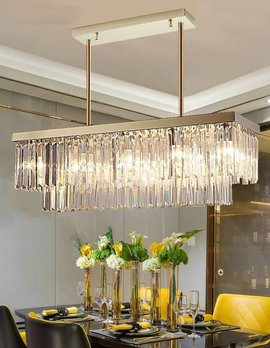 MIRODEMI® Gold/chrome crystal rectangle chandelier for dining room, kitchen island Gold / 31.5'' / Warm Light, Dimmable