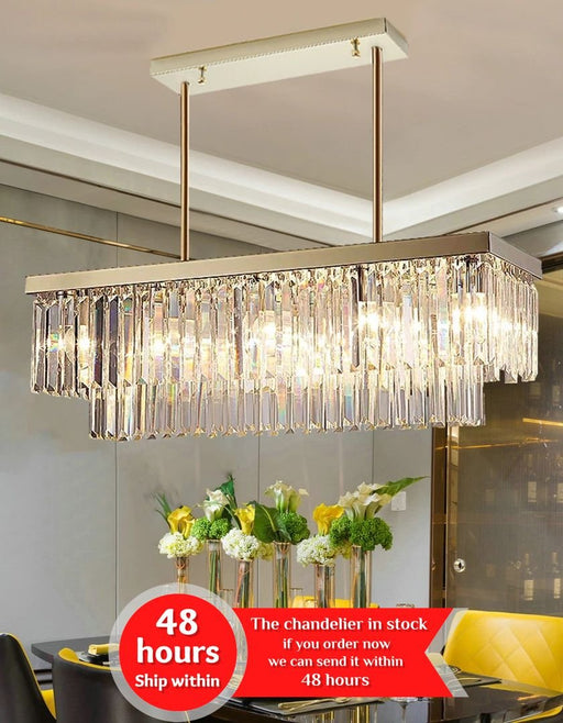 MIRODEMI® Gold crystal rectangle chandelier for dining room, kitchen island image | luxury lighting | rectangle chandeliers
