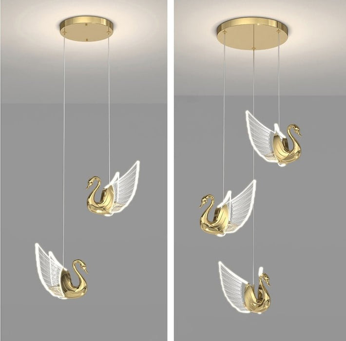 MIRODEMI® Swan Design Home Decor Lighting Gold Acrylic Staircase Chandelier For Stairwell image | luxury lighting