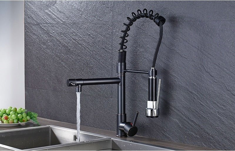 MIRODEMI® Chrome/black/nickel Pull Down Kitchen Sink Faucet With Dual Spout Deck Mounted