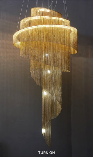 Mirodemi® Toudon | Outstanding Silver/Gold Long Chain Chandelier Dia39.4*H66.9" / Warm light / Gold