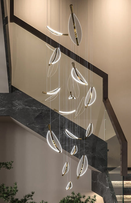 MIRODEMI® Large Crystal Staircase Creative Feather Chandelier for Lobby, Hall, Restaurant, Stairwell image | luxury lighting