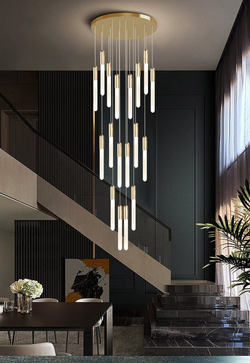 MIRODEMI® Gold/Black Long Hanging LED Chandelier for Staircase, Hallway, Lobby, Loft image | luxury lighting | home decor