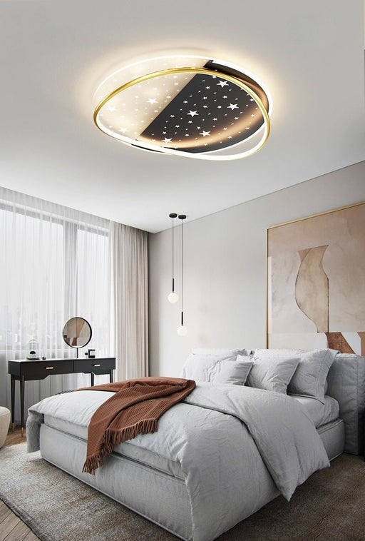 MIRODEMI®Round Black & Gold Acrylic Dimmable Ceiling Lamp with Stars Black+Gold / 1