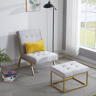 Gold Metal Frame Velvet Upholstery Chair with Ottoman