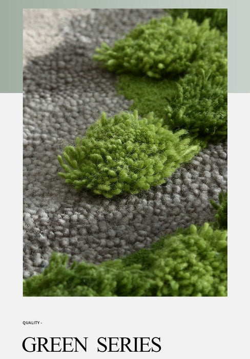 Green series little forest round shaped 3D pattern handmade wool blending rug