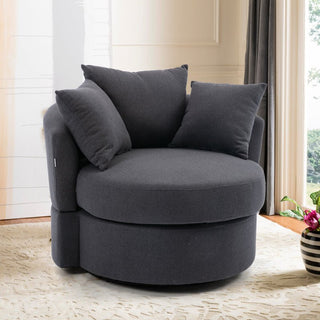 Modern swivel bucket accent chair in linen and polyester with metal base