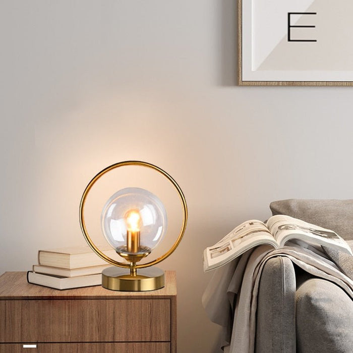MIRODEMI® Nordic Glass Ball Brass Metal Ring Bedside Table Lamp