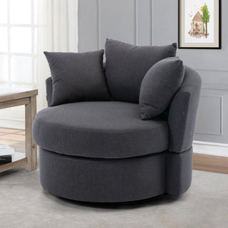 Swivel bucket accent chair in linen and polyester with metal base for the living room